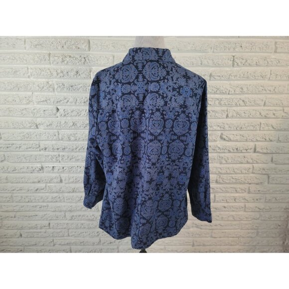 Catherines Womens Shirt 0X Plus Long Sleeve Button Up Mosaic Collar A7E - Picture 5 of 7